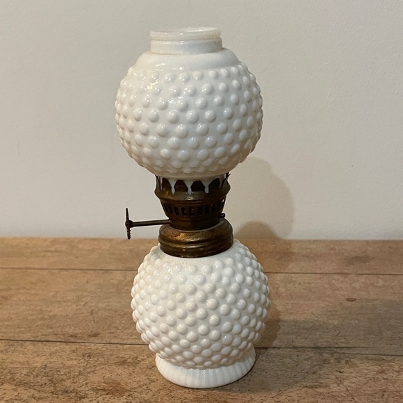 Vintage White Hobnail Glass Oil Lamp - Picture 1 of 8